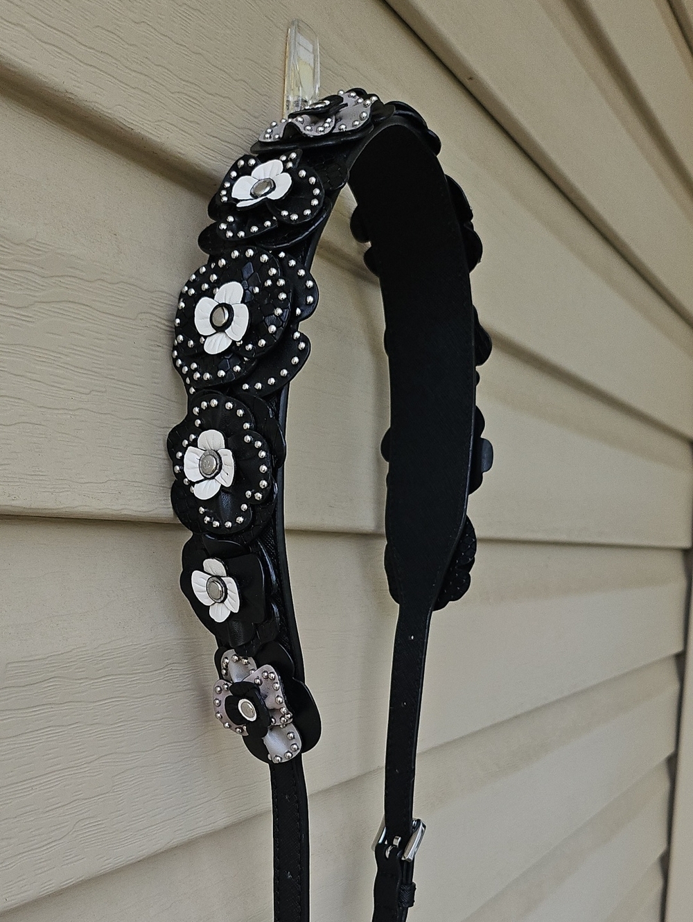 Michael Kors Black Floral Studded Strap with Silver Accents